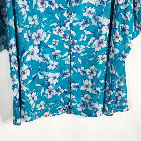 Torrid Plus Size 2X Top Floral Print Georgette Blue Chiffon Pintucked 1433 - Picture 6 of 11